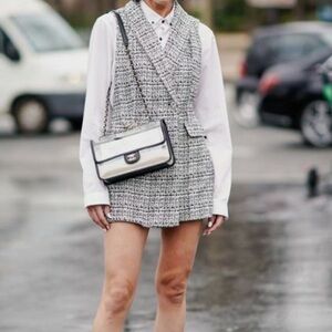 Zara Women's Black and White Tweed Black Jumpsuits